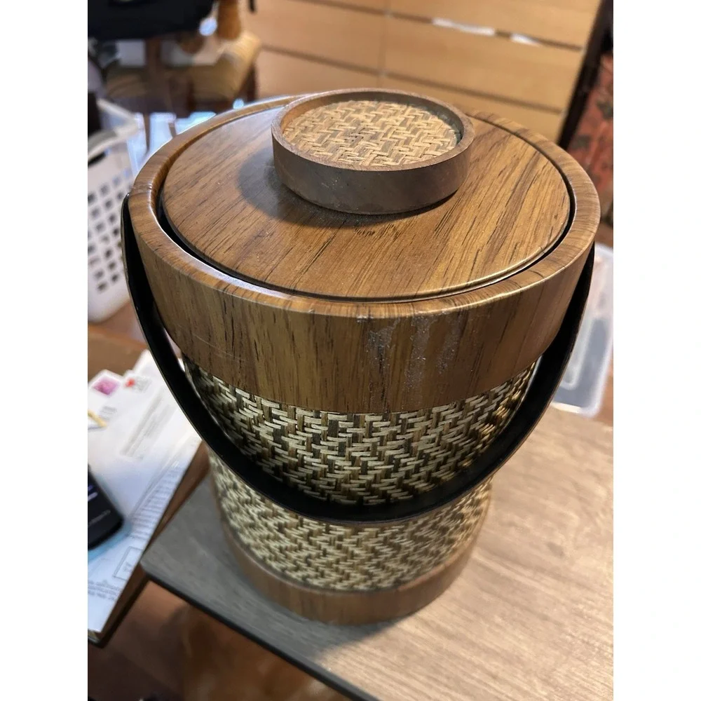 Vintage Brown Wicker Ice Bucket‎ Elmar Manufacturing USA